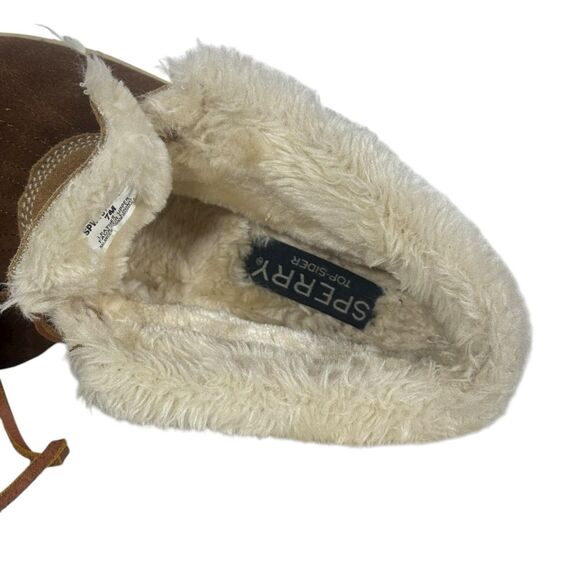 Sperry Top Sider Women’s Faux Fur Lined Duck Bootie Slipper Size 7 Whiskey Suede - Picture 8 of 10